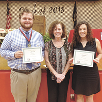 Rotary Club Scholarships was awarded to Cameron Barber, left, and Averee Jewell, right, at the recent Hickman County High School Honors Night. Patricia Kelly, center, was the presenter. Jewell was also the recipient of the James H. Phillips Memorial Scholarship. (Photo submitted)