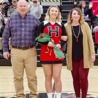 HCHS SENIORS HONORED – Harlee Byassee, along with her parents, Shane and Carol Byassee, were recently honored during Hickman County High School’s Senior Night. (Photo by Becky Meadows)