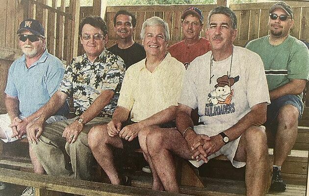 Pictured in the bleachers at Lohaus Field are original local team owners, Richard Parham, Gordon Jones, Dan Voegeli, Mike Smith, Shawn Simpson, David Greer, and Buck Carroll in 2005. The current owners are exploring new options for the team  and are seeking “fresh blood” and new ideas from community members.