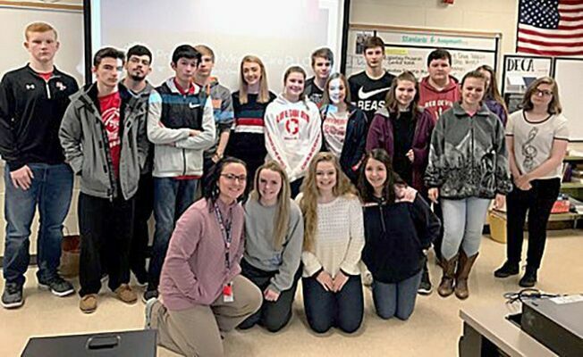 AD CAMPAIGN PRODUCED BY SFHS CLASS – Pictured are, front row, left to right, Stephanie Wilder, founder of Priority One Medical, and South Fulton students Marli Buchanan, Courtney Wherry, Grace Ann Merrit; middle row, Jake Clapper, Kenneth Wallace, Ava Long, Kaylee Bridgewater, Trinity Clay, Sadies Smith; back row, Jonathan Morris, Marco Lopez, Nate Hutson, Natalie Bing, Jeffrey Jones, Rider Whitehead, Tyler O’Neal, Morgan Joyner, and Brianna Covington. (Photo submitted)