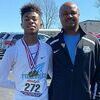 Fulton County High School track athlete Corey Smith Jr., left, displays his medals from the recent Kentucky Indoor Championships. Smith won his second state tile in the triple jump. Pictured with Smith is his father, Corey Smith Sr. (Photo by Charles Choate)