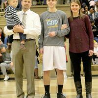 FCHS PILOTS SENIOR NIGHT – Fulton County High School celebrated Senior Night Feb. 1 in Hickman. 10 basketball players and cheerleaders were honored during pre-game ceremonies. Senior Pilots guard Isaac Madding was escorted by his parents Jamie and Krisi Madding. (Photo by Charles Choate)