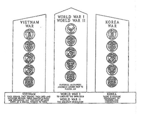 Above is a diagram of the design for the new Veterans’ monument, to be placed in Fulton’s Pontotoc Park.