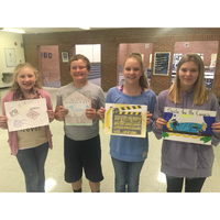 Fulton Middle and High School students who were winners in the recent Banana Festival Art contest included Naomi McClure, sixth grade, Tristan Lalley, eighth grade, Olivia Fulcher, seventh grade, and Kat Mathias, 11th grade. Not pictured is Allie Gibson, 10th grade. The contest was coordinated by the Family Connection FRYSC.