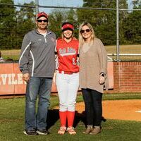 SENIOR LADY RED DEVILS HONORED – Halle Gore, a senior South Fulton Lady Red Devil softball player, was recently among those honored for Senior Night, along with her parents, Stacy Gore and Matt Gore. (Photo by Jake Clapper)