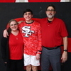 SENIOR NIGHT RED DEVILS RECOGNITION – Samuel Angelos, son of Ginger and Pete Angelos, and a senior member of the SFHS Red Devils Basketball team, was one of the student athletes honored during Senior Night recognition at the SFHS vs. Mayfield basketball game Feb. 5. (Photo by Jackson Doss)