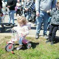 TWIN CITIES EGG HUNT WINNER - Callie Sullivan was the winner in a drawing held for the ages birth to 3-year olds during the Twin Cities community egg hunt April 1 on the lawn of the South Fulton Municipal Complex. Her prize was a tricycle. (Photo by Benita Fuzzell.)