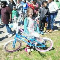 EGG HUNT BIKE WINNER -- Anlynn Constant was the winner in the April 1 drawing for a new bike, at the South Fulton Parks and Rec community Easter Egg Hunt, for the 7-10 year old hunters' category. (Photo by Benita Fuzzell.)