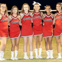 CHEERLEADERS HONORED – South Fulton Middle School honored these cheerleaders on 8th Grade Night last week. Introduced during ceremonies was, left to right, Makaela Harrison, Grace Seymour, Allie Hailey,  Alexis Williamson, Laklynn Noonan and Kylie Graves. (Photo by Charles Choate)