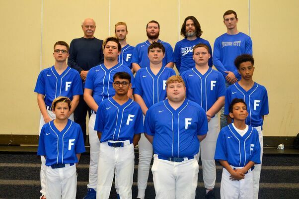 2021 FULTON HIGH SCHOOL BOYS’ BASEBALL TEAM – Front row, left to right, Dalton Blankenship, sixth grade, Krish Patel, 11th grade, Joseph Baker, eighth grade, Javarious Gholson, seventh grade; middle row, left to right, Charlie Cavness, eighth grade, Blake Blankenship, 10th grade, Christian Sproul, ninth grade, Tristan Lalley, 10th grade; TaZiyah Ware, ninth grade; back row, left to right, Don “Pop” Mason, Assistant Coach, Matthew Hicks, 12th grade, Blake Nicholas, 12th grade, Head Coach Chris Mason.  Team members Travail Morgan and William Price were not pictured. (Photo by Benita Fuzzell)