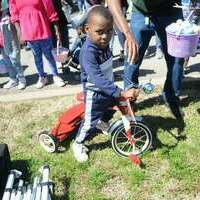 EGG HUNT TRIKE WINNER -- Tyree Bolton had his ticket drawn to win a new tricycle in the birth to 3-year old category, at the Community Egg Hunt sponsored by the South Fulton Parks and Rec Board April 1. (Photo by Benita Fuzzell.)