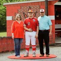 SENIOR NIGHT FOR THE RED DEVILS – Garrett Slaughter and his parents, Kim and Jimmy Slaughter, received recognition during the recent honoring of senior Red Devil baseball players. (Photo by Jake Clapper)
