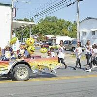 EMOJI HAPPINESS – Members of the Emoji Squad participated in the annual Eighth of August parade held in Hickman on Aug. 4. The route started at the Bluff, traveled down Moscow Ave., and onto South Seventh Street.  (Photo by Barbara Atwill)
