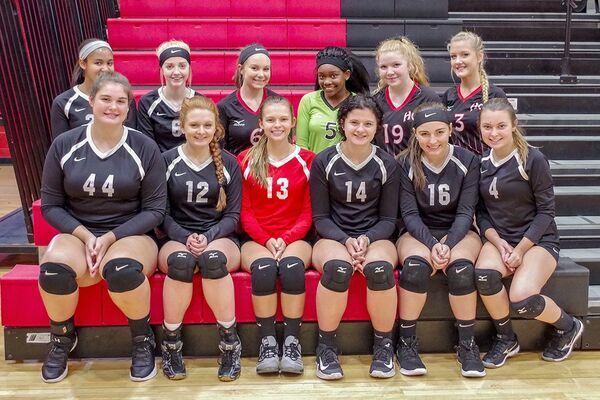 Hickman County Varsity Volleyball Team, back row, left to right, Charity Shelton, Kenzee Hannon, Gracie Black, Tori Browning, Halle Spillman, Faithlyn Barnett; front row, Leigh Ann Jones, Riley Barber, McKenzie Dyer, Carrigan Dowdy, Alexis Bartolo, and Jenna Moore. (Photo by Becky Meadows)