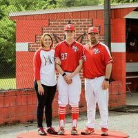 SFHS RED DEVILS’ SENIORS HONORED – The South Fulton High School Red Devils Baseball team recently recognized senior players and their parents, at the final regular season home game. Pictured are SFHS senior Bryce McFarland and his parents, Teresa and Jeremy McFarland. (Photo by Jake Clapper)