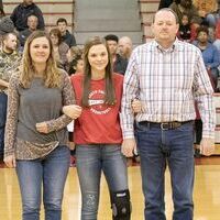 MS LADY DEVILS HONORED – South Fulton Middle School girls’ basketball player Cayce Campbell and her parents, Jennifer Cook and Terry Campbell were among players recognized during South Fulton’s basketball eighth grade night ceremonies last week.