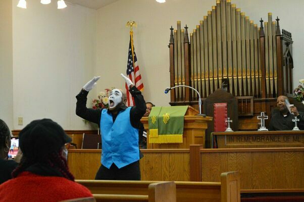 MIME DANCE - Eddie Dean Jr. performed a Mime Dance during the Martin Luther King, Jr., celebration held in Hickman on Jan. 16 at Thomas Chapel CME. (Photo by Barbara Atwill)