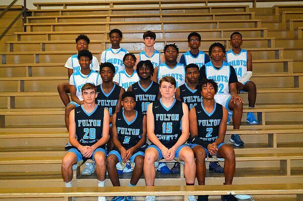 FULTON COUNTY BOYS BASKETBALL TEAM – Fulton County High School Pilots Boys 2021-2022 Basketball team members include, front row, left to right, Chade Everett, Mario Turner, Drake Manus, and DK Gossett; second row, Jaylen Esters, JJ Brown, and Terrance Johnson; third row, Damien Hill, JD Smith, J’Shon Jones, and Tristan Kinney; and fourth row, Jayden Smith, Omarion Pierce, Max Gibbs, Christian Smith, and Orion Campbell. Not pictured are Head Coach Brian Hood and Assistant Coach Chuck Murphy. (Photo by Barbara Atwill)