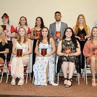 SFHS ACADEMIC TOP 10 SENIORS – Members of the South Fulton High School Class of 2019 were honored at the Academic Top 10 banquet held at Buck’s Celebration Center. Included were Owain Ballance, Alexis Brown, Blake Johnson, Maegan Johnson, Amber Lemon, Erin McDaniel, Karlee Meadows, Valeria Rico-Jimenez, Carly Robertson, Carlie Rodgers, Anna Simmons and Valerie Whitten. (Photo by Benita Fuzzell)