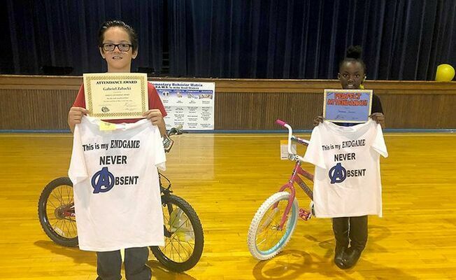 Students who achieved perfect attendance at Carr were rewarded for their efforts, with two of those who achieved perfect attendance rewarded with a new bike.
