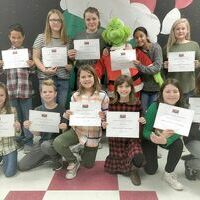 HCES STUDENTS HONORED – As Christmas approaches, Hickman County Elementary School went all Grinch to recognize its Students of the Month for December. The character trait emphasized in December was Obey the Rules, so students tried to help The Grinch understand that following rules is important. Intermediate students of the month selected by teachers include, front row, left to right, Emily Wilson, Myles Roach, Karlie Kimbell, Allie Hoff, BrieAnna Simmons, and Carly Bradley; back row, Blayke Alexander, Kiely Carson, Allyssa Dix, the Grinch, Julianna Hernandez, and Macy Fuller. Not pictured is Audrey Perry. (Photo submitted)
