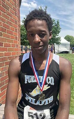 STATE RUNNER-UP – Wesley Brown, an eighth grader at Fulton County Middle School won State Runner-up in the 800m run with a time of 2:09.61, May 25 at the State Middle School Track and Field competition held at Cardinal Stadium in Louisville. (Photo submitted)