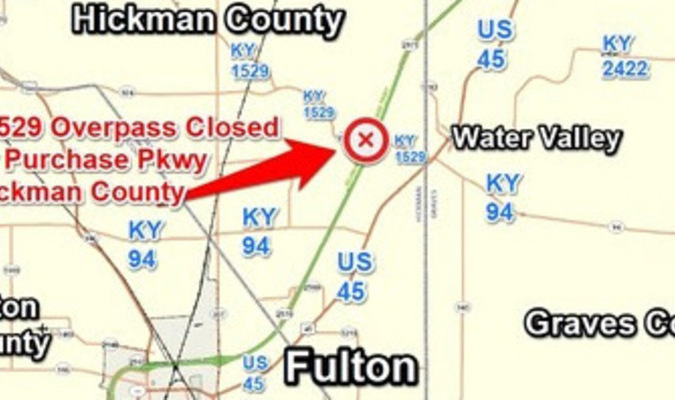 KY 1529 Closed at Purchase Parkway Overpass in Hickman County