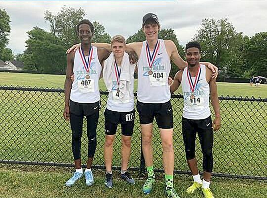 SEVENTH PLACE WIN – Fulton County High School’s Track and Field entry in the Boys 4x800 team placed 7th in State competition May 30 at the University of Kentucky Outdoor Track Facility. From left, Wesley Brown, Isaac Madding, Camden Aldridge, and Kahari Miller. (Photo submitted)