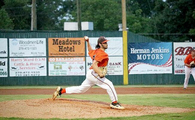 Railroader Tanner Stinnett earned the pitching win for the Railroaders home opener June 1. (Photo by Jake Clapper)