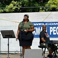 GOSPEL SOUNDS – Amanda Joyce, of Paducah, was a featured entertainer Sept. 7, at the 26th Annual Pecan Festival in Hickman, at Jeff Green Memorial Park. Joyce entertained the audience with several gospel songs. (Photo by Barbara Atwill)