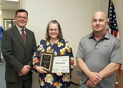 RECEIVES HONOR – Faculty and staff at Fulton County Schools nominated Chris Roberts, teacher at Fulton County High School, for the April Best Pilot of Board, and she was named during the Fulton County Board of Education meeting April 18. (Photo by Barbara Atwill)