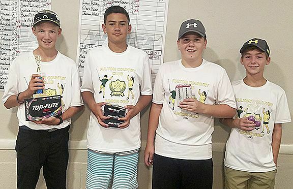 JUNIOR GOLF WINNERS AT FULTON COUNTRY CLUB – Winners in the 13-15 age group for boys were, left to right, Austin Ketchum, first; Nolan Chandler, second; Riley Alexander, third; and Heath Harris, fourth. (Photo submitted)
