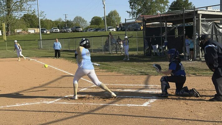 Fulton County Lady Pilot Jadence Alexander takes a swing at a pitch in the first game of a doubleheader against the Fulton City Bulldogs April 24. The Lady Pilots came out victorious in both games, winning 32-5 and 18-1. (Photo by Mark Collier)